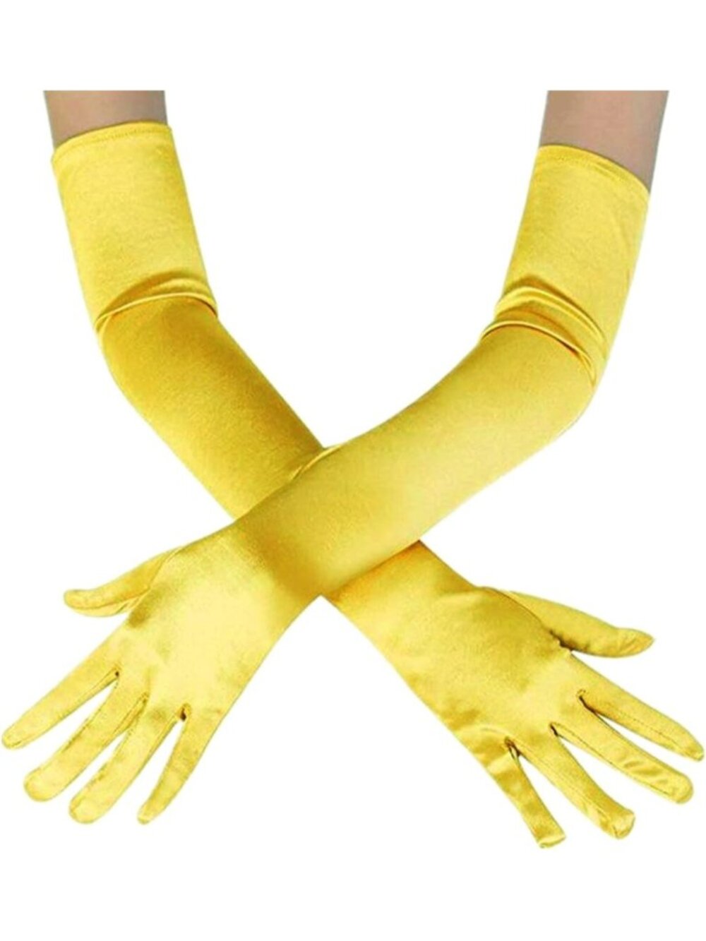 Women's Yellow Elegant Elbow Length Satin Finger Long Vintage Satin Opera Gloves